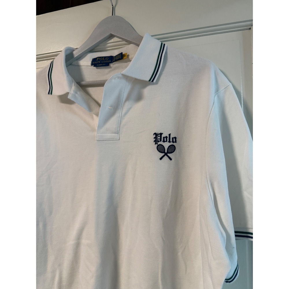 Polo Ralph Lauren Mens XL Classic Fit White Tennis Racket Embroidered Polo Shirt - Picture 2 of 7